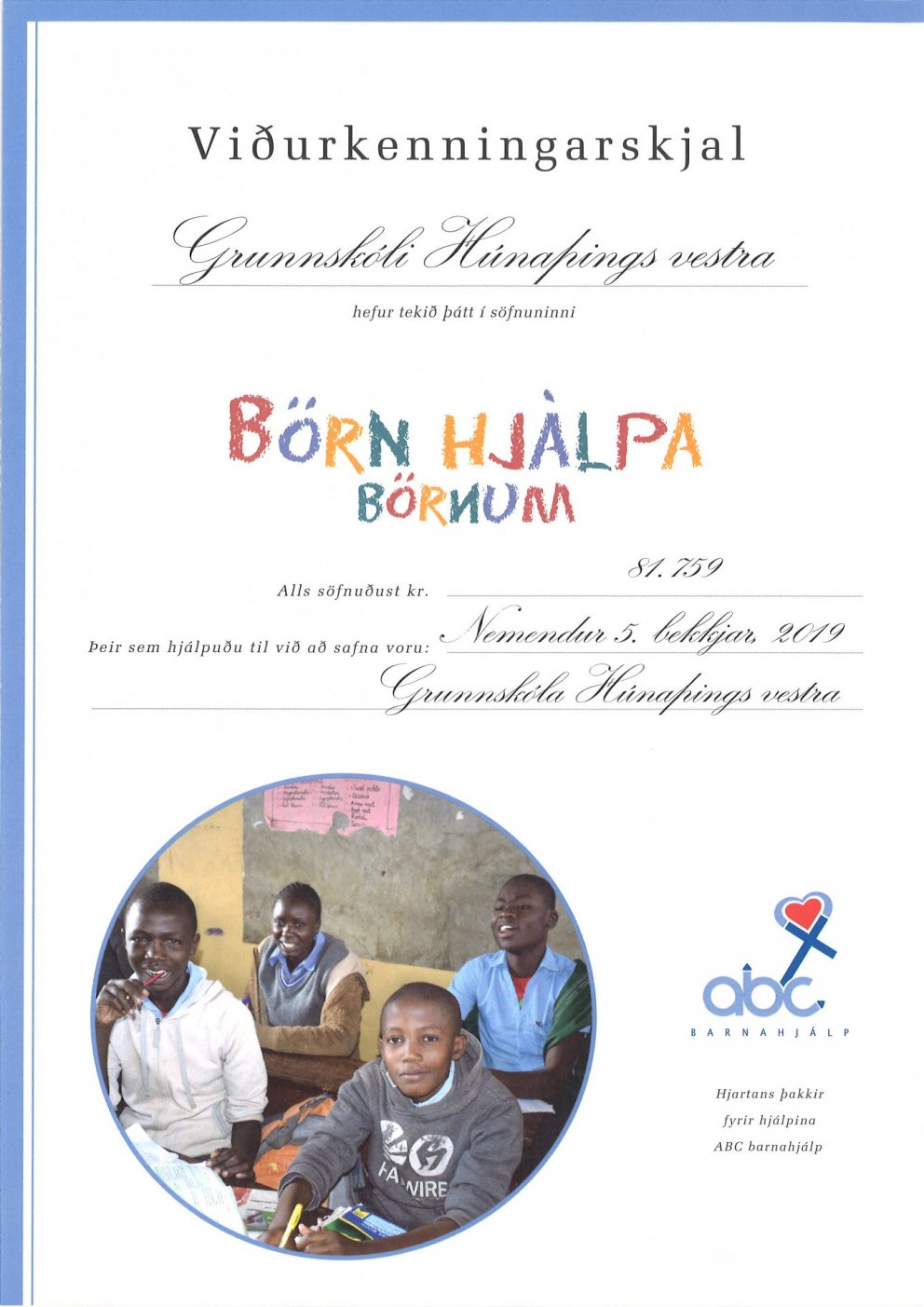 5. bekkur safnaði tæpum 82.000 krónum