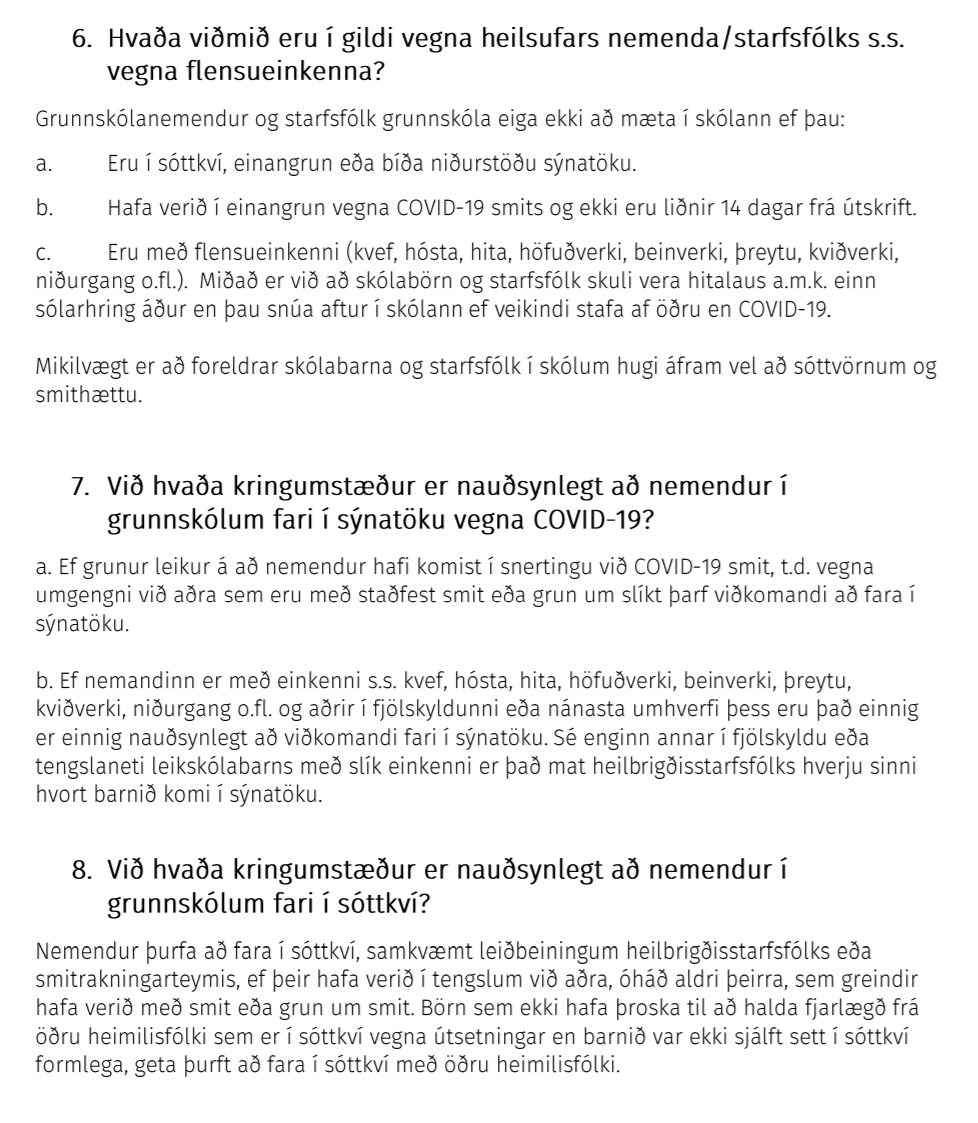 Leiðbeiningar til foreldra ef börn veikjast