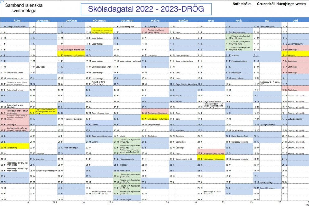Drög að skóladagatali 2022-2023