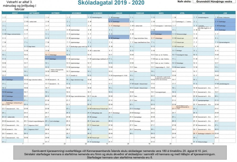 Skóladagatal 2019-2020