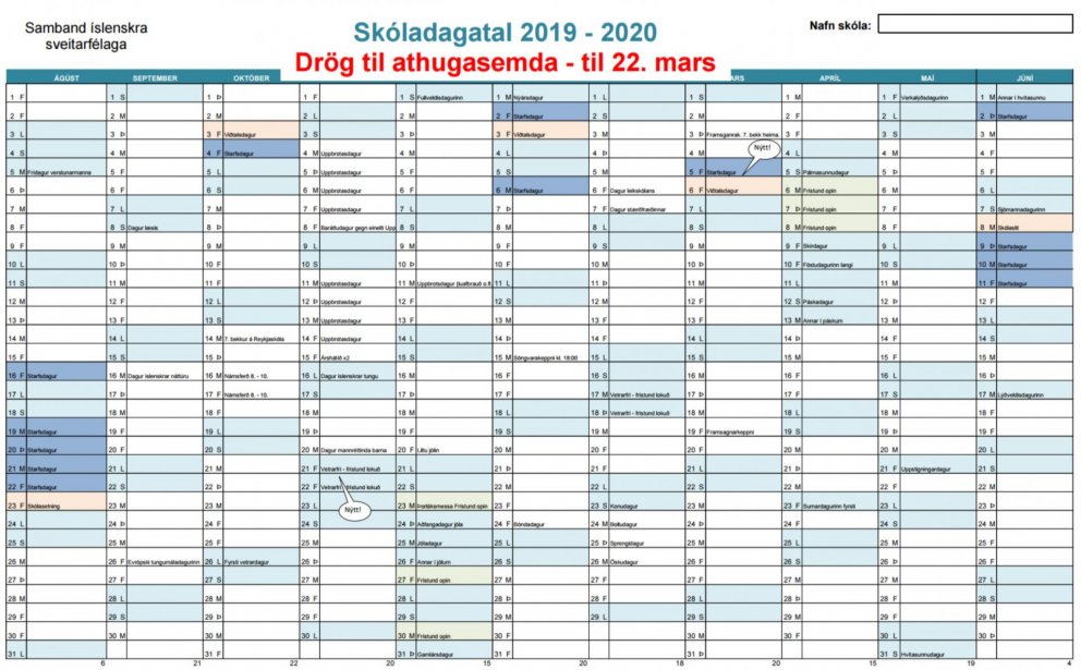 Skóladagatal 2019-2020