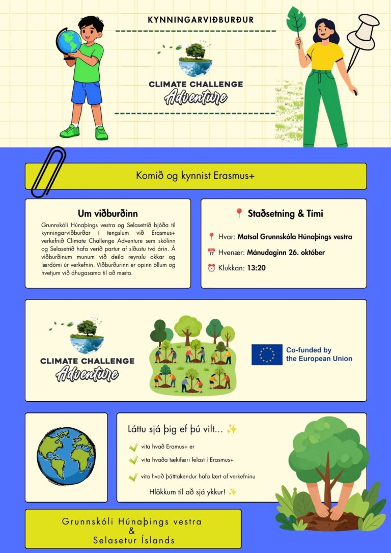 Erasmus+ verkefnið Climate Challenge Adventure: Kynning í matsal skólans