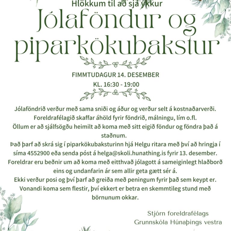 Jólaföndur foreldrafélagsins.