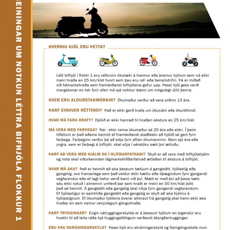 Leiðbeiningar vegna léttra bifhjóla