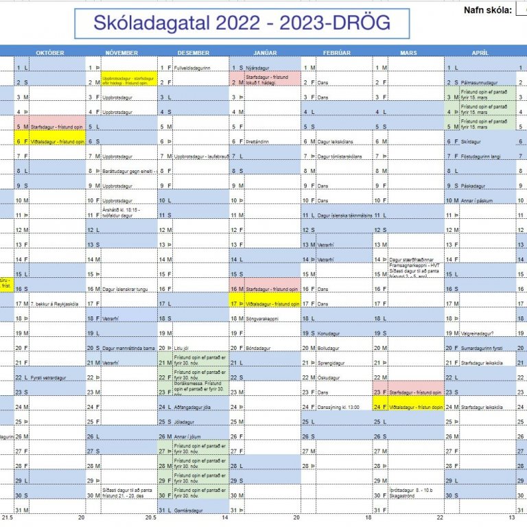 Drög að skóladagatali 2022-2023