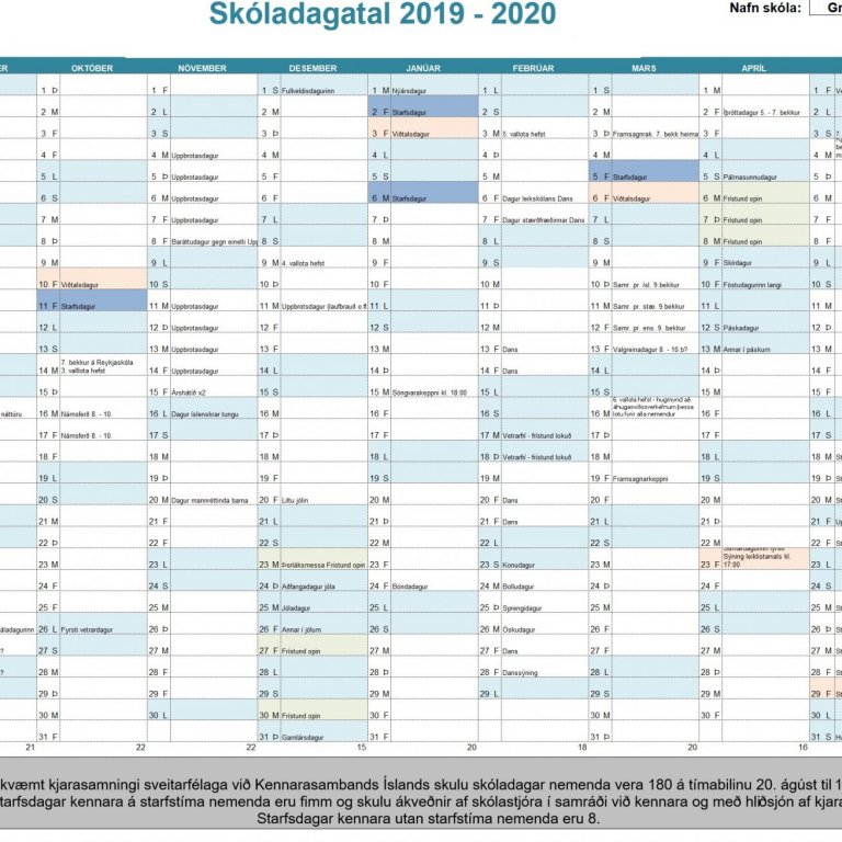 Skóladagatal 2019-2020