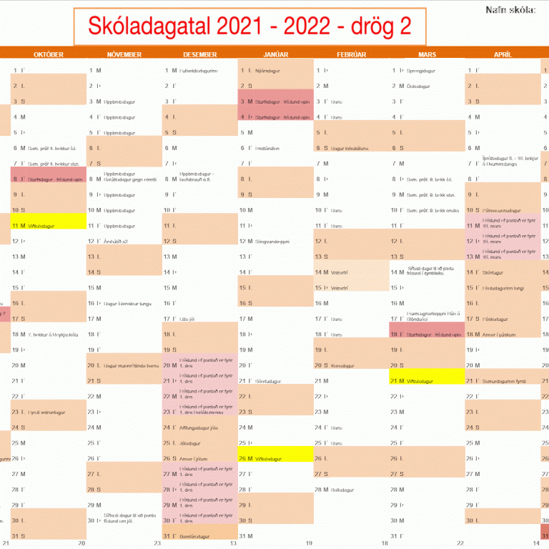 Vetrarfrí, öskudagur, skíðaferð og skóladagatal