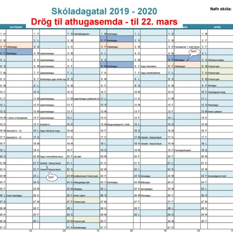 Skóladagatal 2019-2020